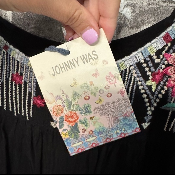NWT Johnny Was LISA BABYDOLL DRESS black embroidered midi - Picture 9 of 16